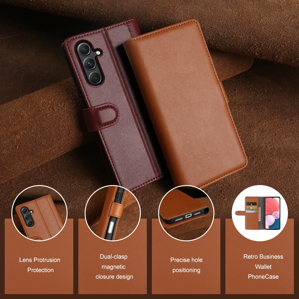 

Genuine Leather Flip Case For Samsung Galaxy A17 A55 A16 A54 A34 A14 A15 A25 A35 A05s A31 A51 A71 Phone Wallet Case Cover Coque