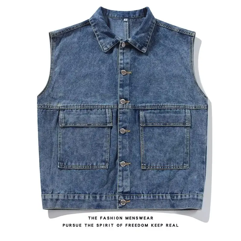 

Retro Workwear Denim Vest Loose ex Autumn Korean Sle Chic Trendy Svel Jaet M Model Casual Loose Fit Vest