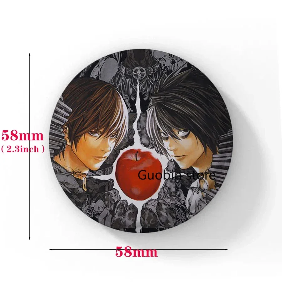 58mm  Anime Death Note Enamel Pins Handmade Round Brooch L Killer Yagami Light Cosplay Badge Backpacks Jewelry Gifts