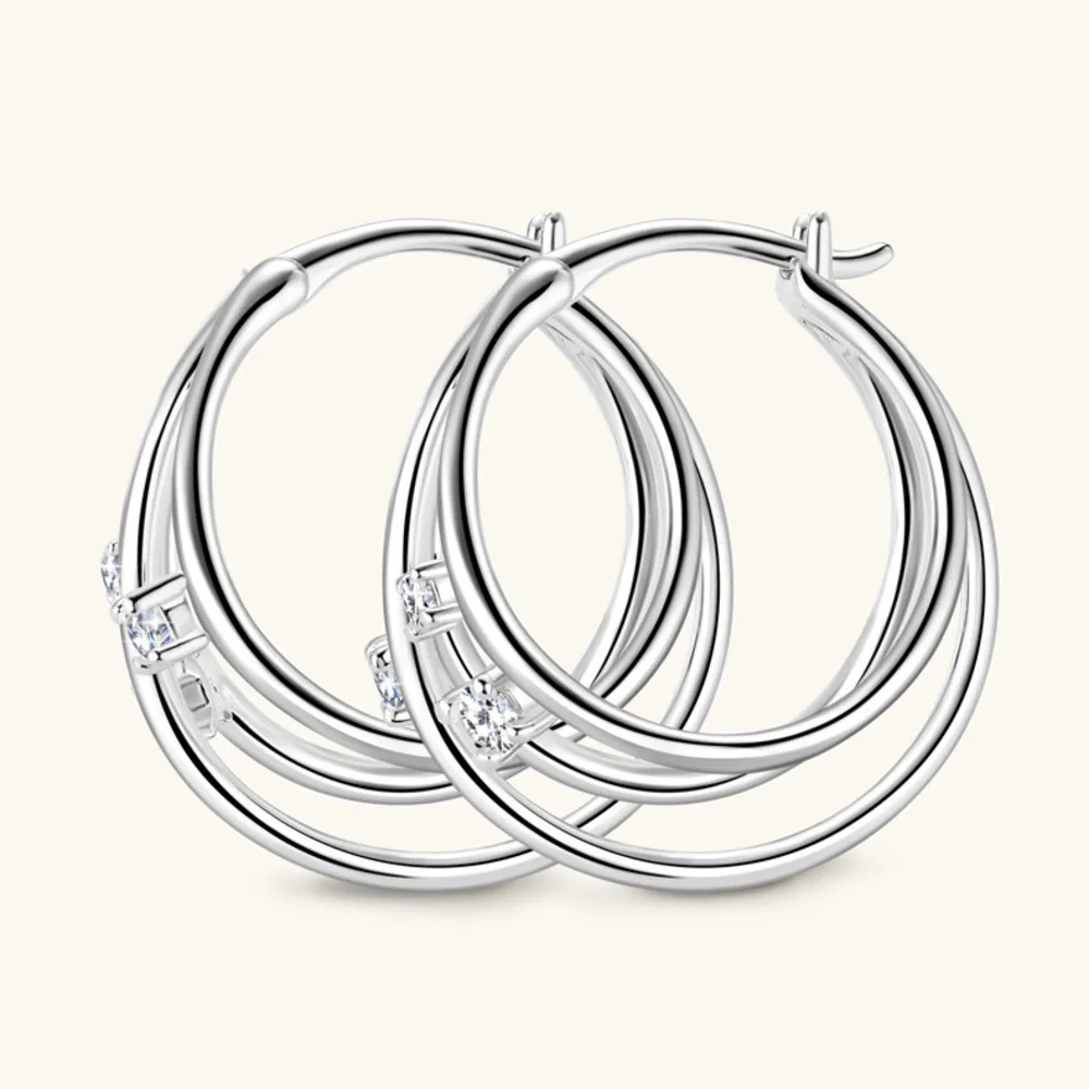 925 Sterling Silver Multi Layer Hoop Shape Moissanite Earrings Sparkling Inlaid Gem Fine Jewelry Women Trendy Daily Party Gift
