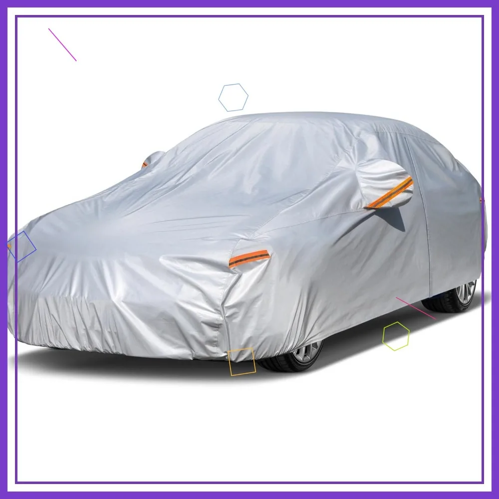 

6-слойный водонепроницаемый всепогодный автомобильный чехол на молнии, универсальный, подходит для седанов 186-193 дюймов, защита от ультрафиолета и дождя