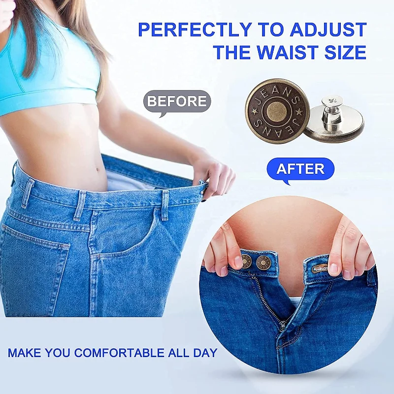 10Pcs Jeans Buttons Replacement 17mm No Sewing Metal Button Repair Kit Nailless Removable Jean Buttons Replacement Combo