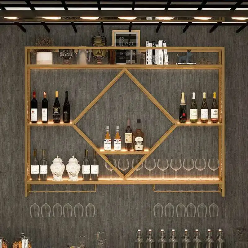 

Nordic Wrought Iron Wine Rack for High-end Restaurant Wine Display Cabinet Light Luxury Wall-mounted Bar Decorative Wine Cabinet