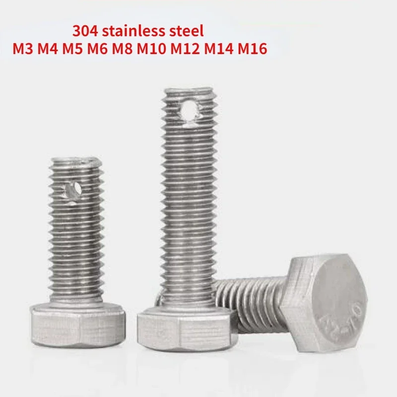 GB31.1 304 Stainless Steel Tail with Hole Outer Hexagonal Screw/Perforated Bolt M3 M4 M5 M6 M8M 10M M12 M14 M16