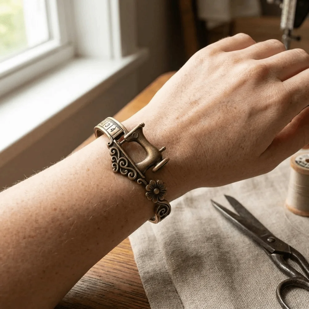 Gift Elegant Sewing Machine Bracelet Vintage Metal Adjustable Cuff Bracelet Craft Design Unique Finger Ring Daily