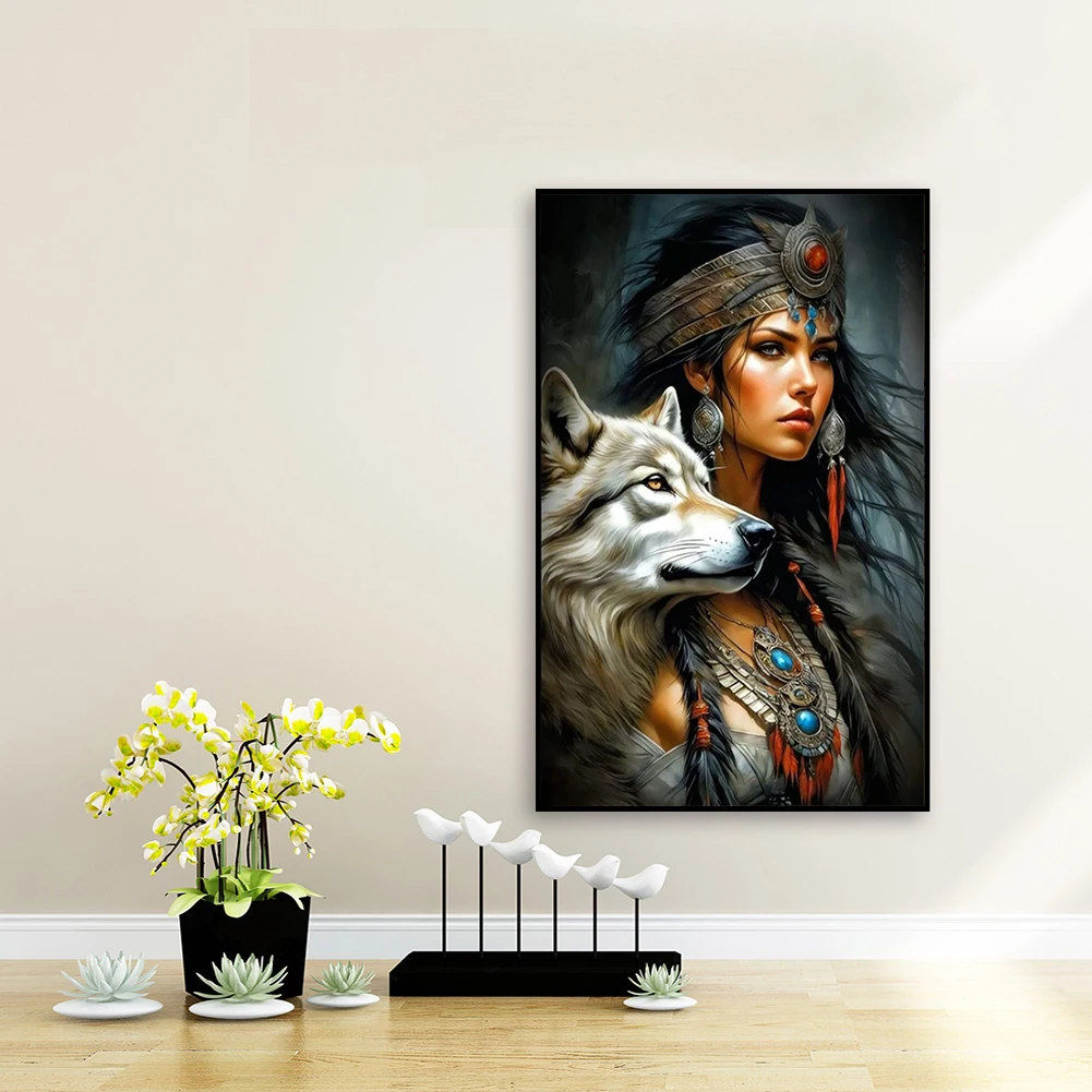 5D DIY كامل جولة الحفر الماس اللوحة النساء والذئب ديكور المنزل الفن الحرفية 40x60cm #5