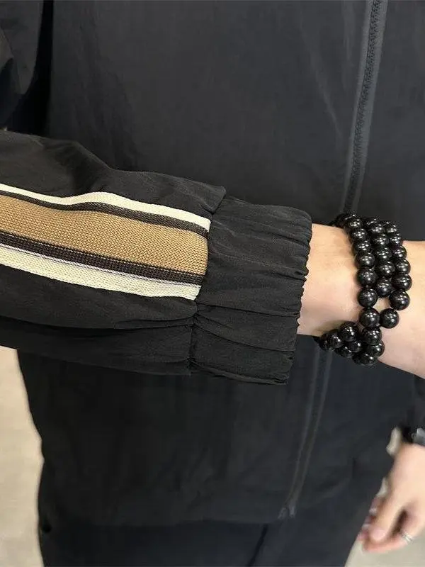 

Spring Autumn Thin Baseball Sle Casual Jaet Men's Faionable Retro Bla Stand Collar Windproof Coat Sli Haome