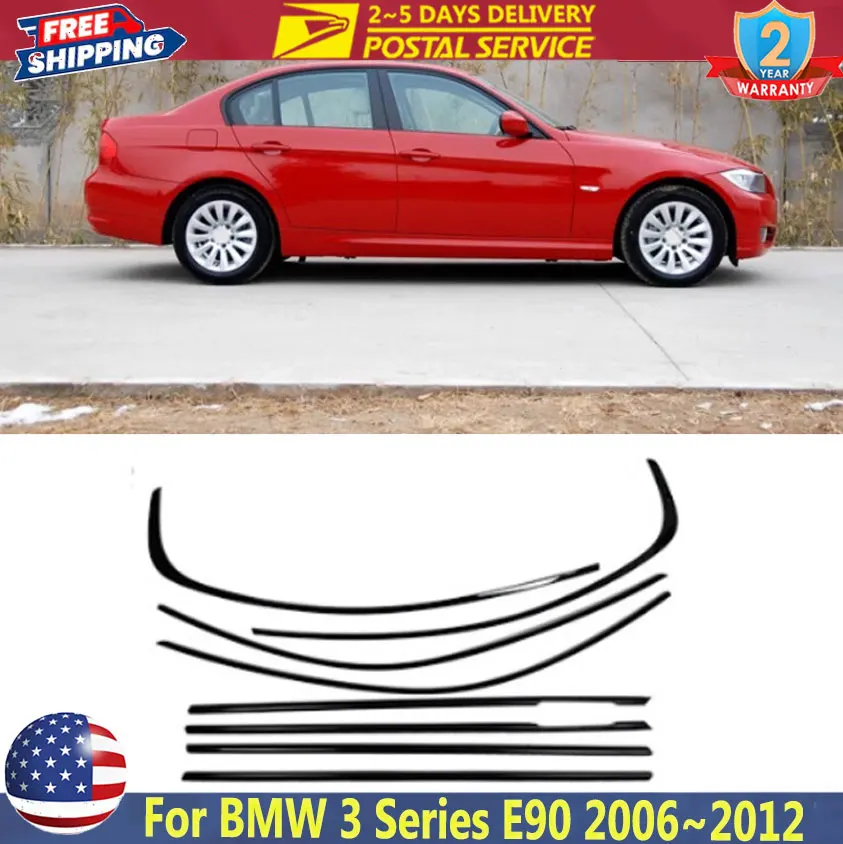 

Chrome Gloss Black Exterior Window Weatherstrip Strip Trim Seal Door Moulding Deocrative For BMW 3 Series E90 325i 2006~2012
