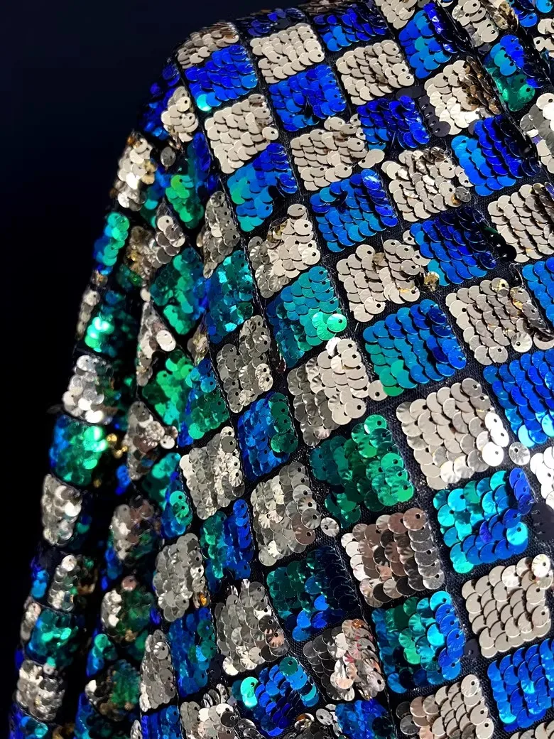 High-end brand shell shape green gold square check sequin fabric performance dress bead fabric