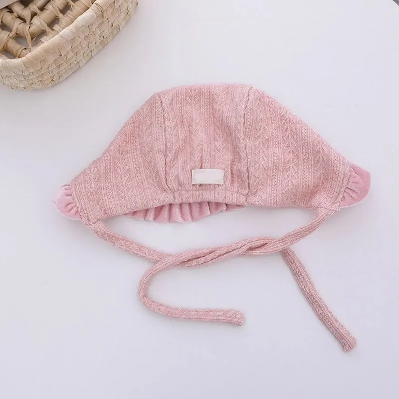 Solid Color Ruffle Baby Princess Hat Spring Autumn Warm Girl Newborn Bonnet Cap Lace Soft Infant Fisherman Caps