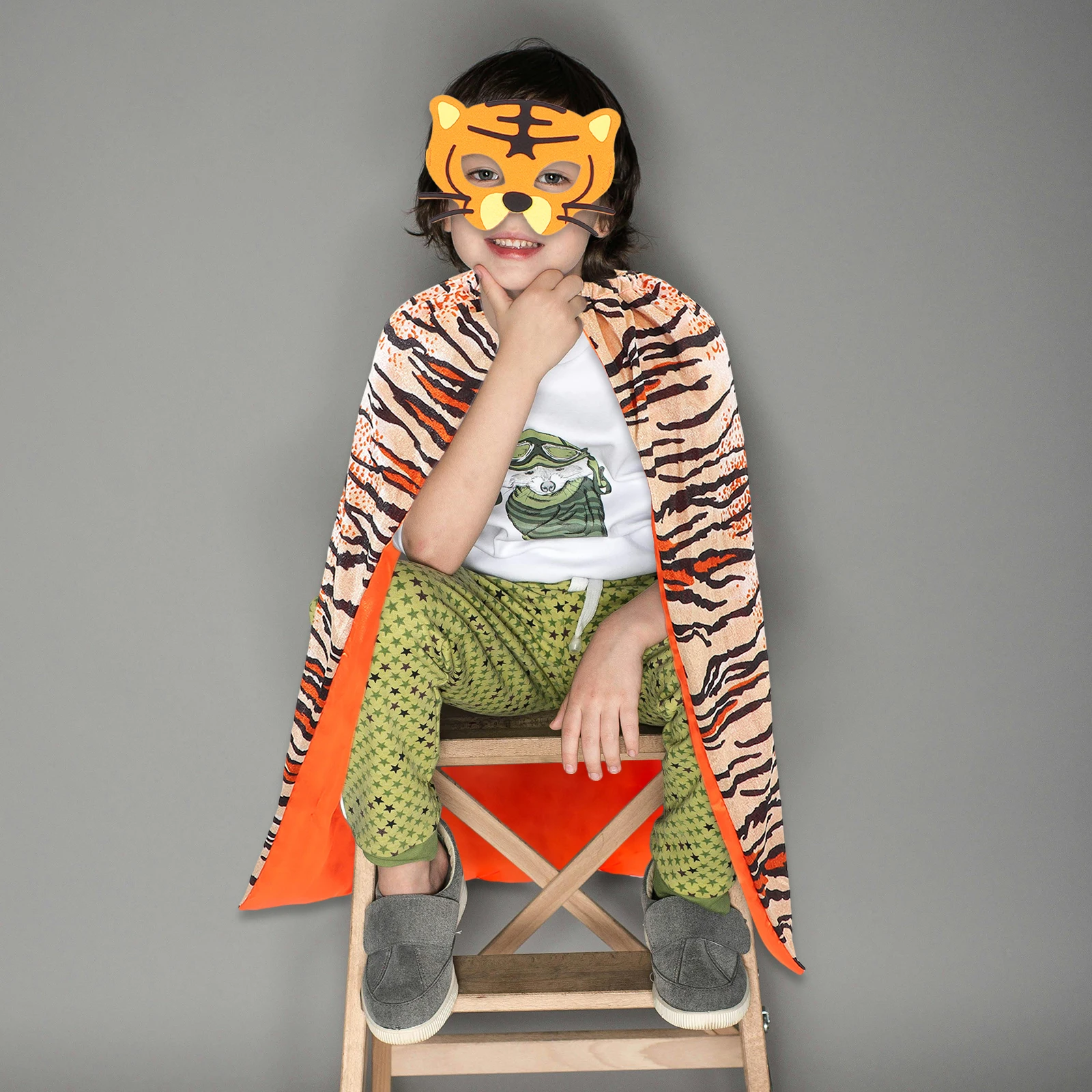 

1 set 1 set Tiger Mask Costume Set Kids Cape Gloves Animal Party Halloween Masquerade Festival Cosplay Accessories Decor