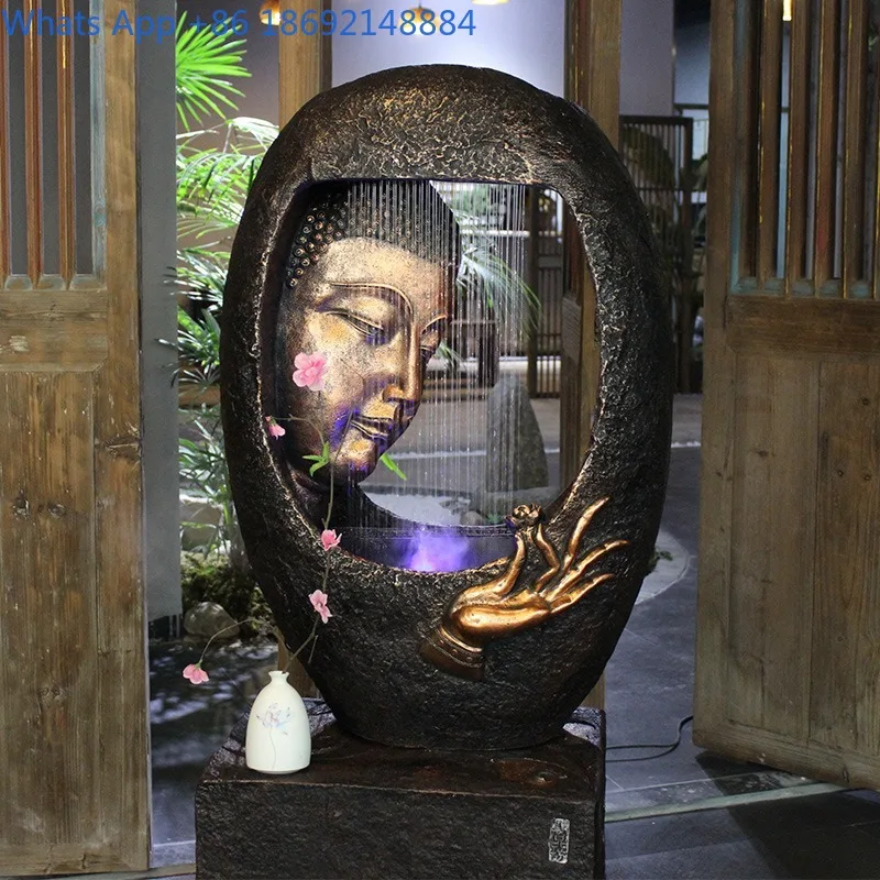 Buddha Statue Flowing Water Ornament Feng Shui Wealth Attracting Floor Fountain Office Zen Decorative Display - view 4