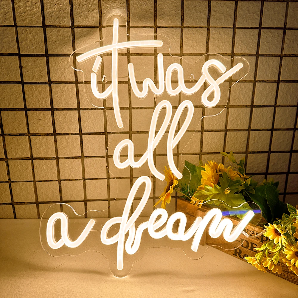 

It Was All A Dream Neon Sign Bedroom, 45x34cm Dream LED Neon Sign for Wall Handmade Wall Decor Neon Light with Dimmer