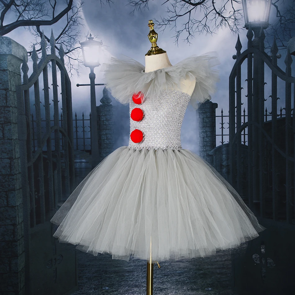 فستان المهرج للهالوين للأطفال طقم أزياء تنكرية لفيلم الرعب للفتيات ملابس حفلات الكرنفال ملابس المهرجين 3-10 سنوات