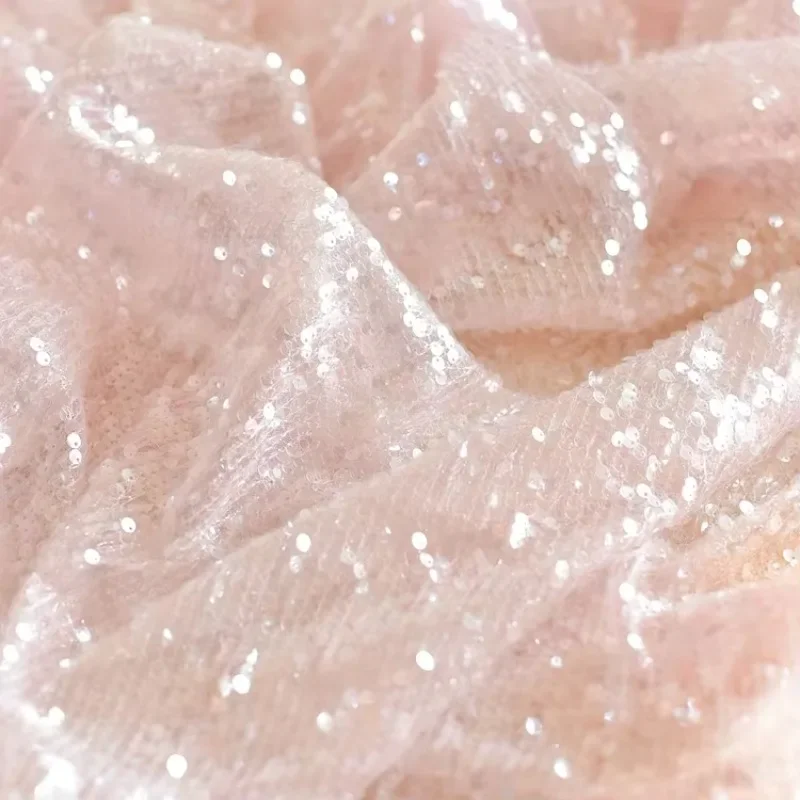 無地光沢フルスパンコール刺繍レース生地ウェディングドレス手作りDIY素材衣類装飾生地