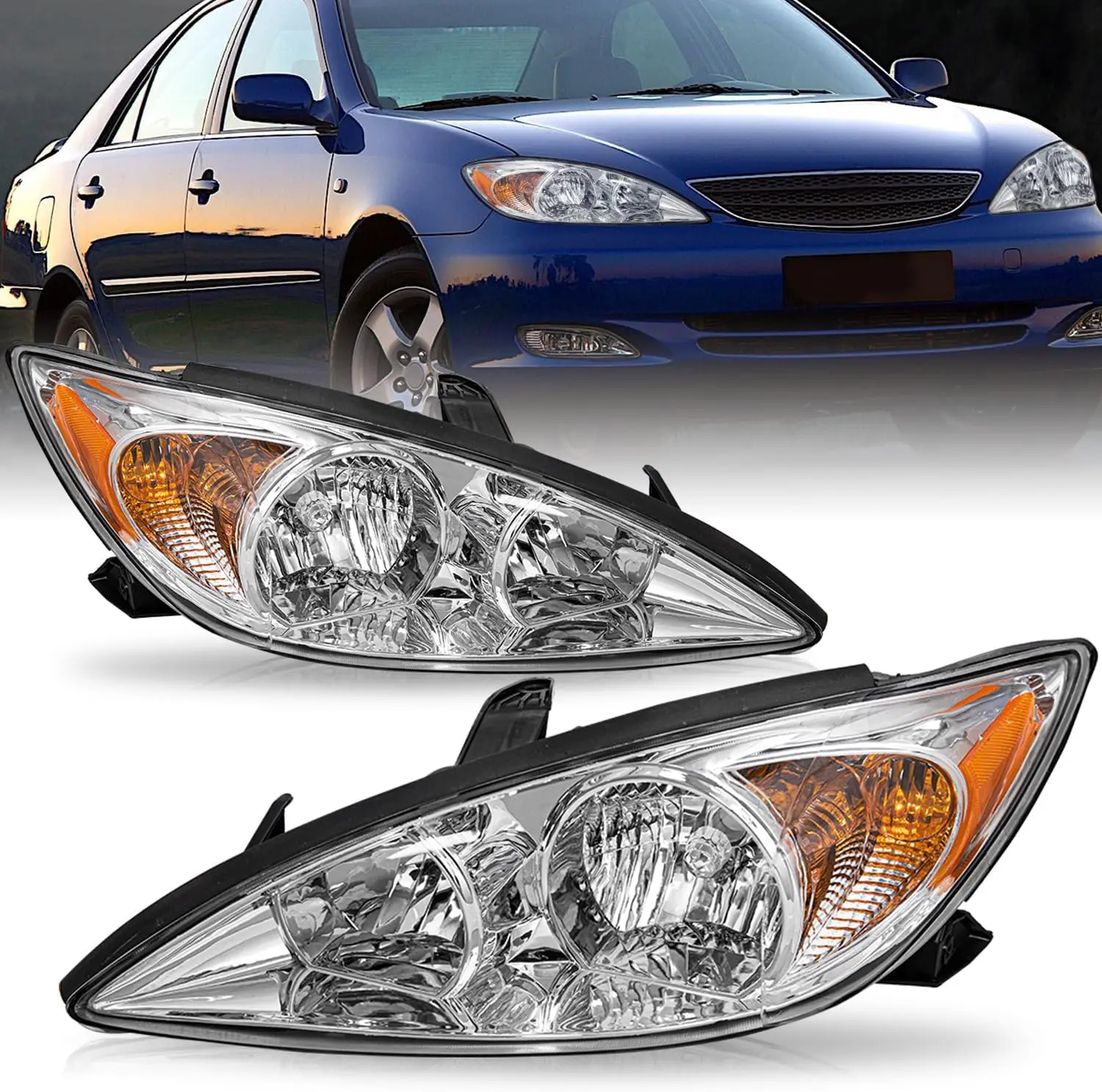 

Пара фар в сборе, совместимая с Toyota Camry 2002 2003 2004, (хром)