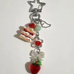 handmade matching Strawberry Cake Phone Charm Food Star Keychain Y2k