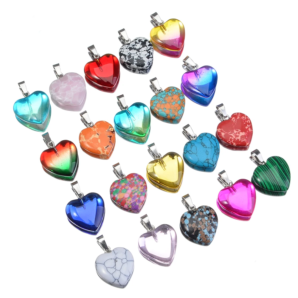 دلايات على شكل قلب أنيقة عشوائية ، قلب شاكرا مختلط الألوان ، كريستال من الحجر الطبيعي ، قلادة بدلاية متعددة الألوان ، 20 + #3