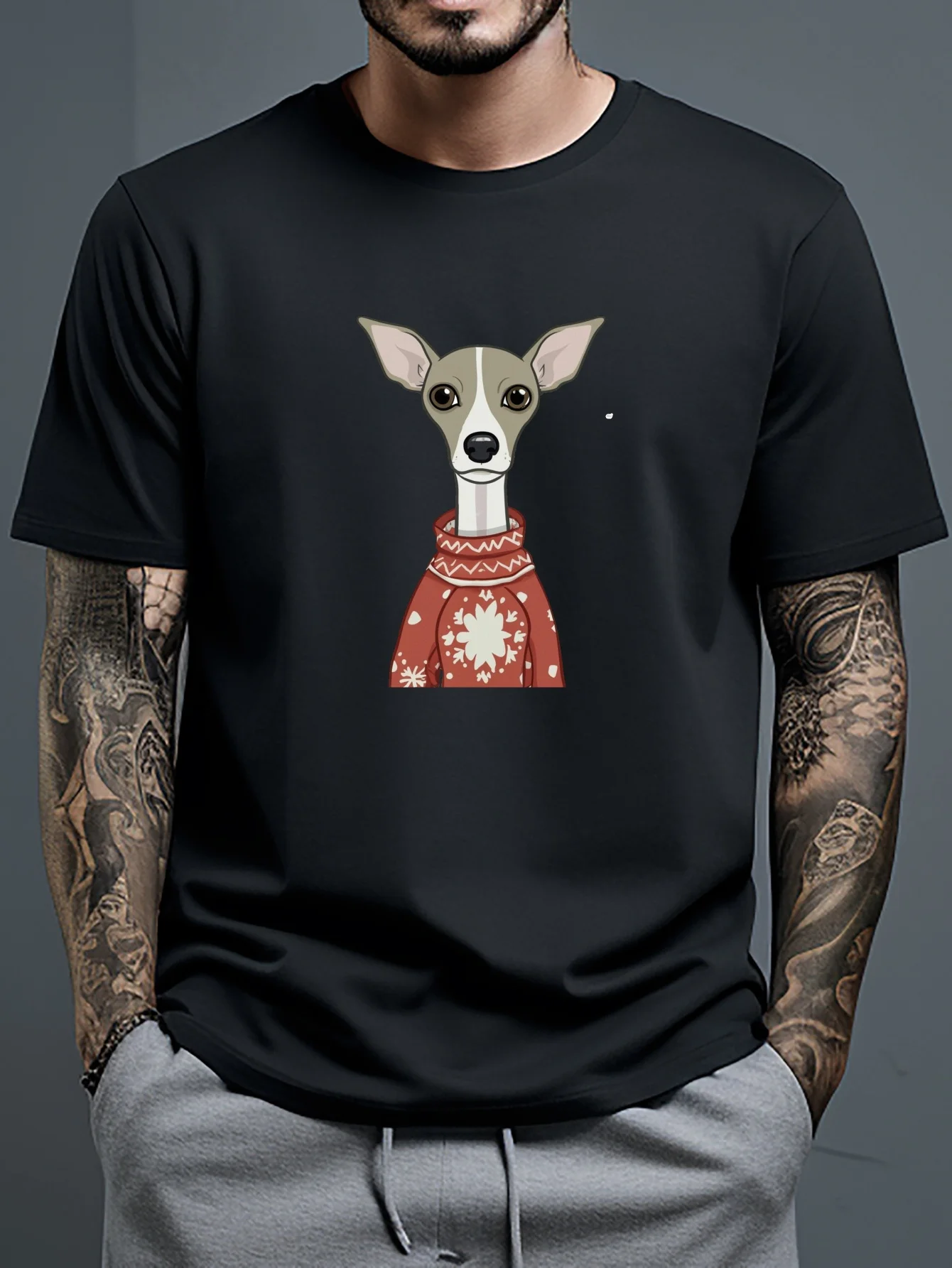 

Greyhound Christmas Print T-Shirt 100% Cotton O-Neck Short Sleeve Summer Casual Mens T-shirt Streetwear