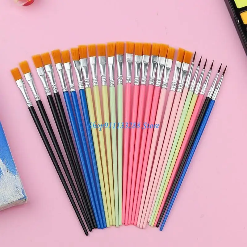 G88D Art Paint Brush Set, 10pcs Hand Painted Nylon Hair Brushes for Acrylic, Watercolor, Oil Gouache, Face Art Painting