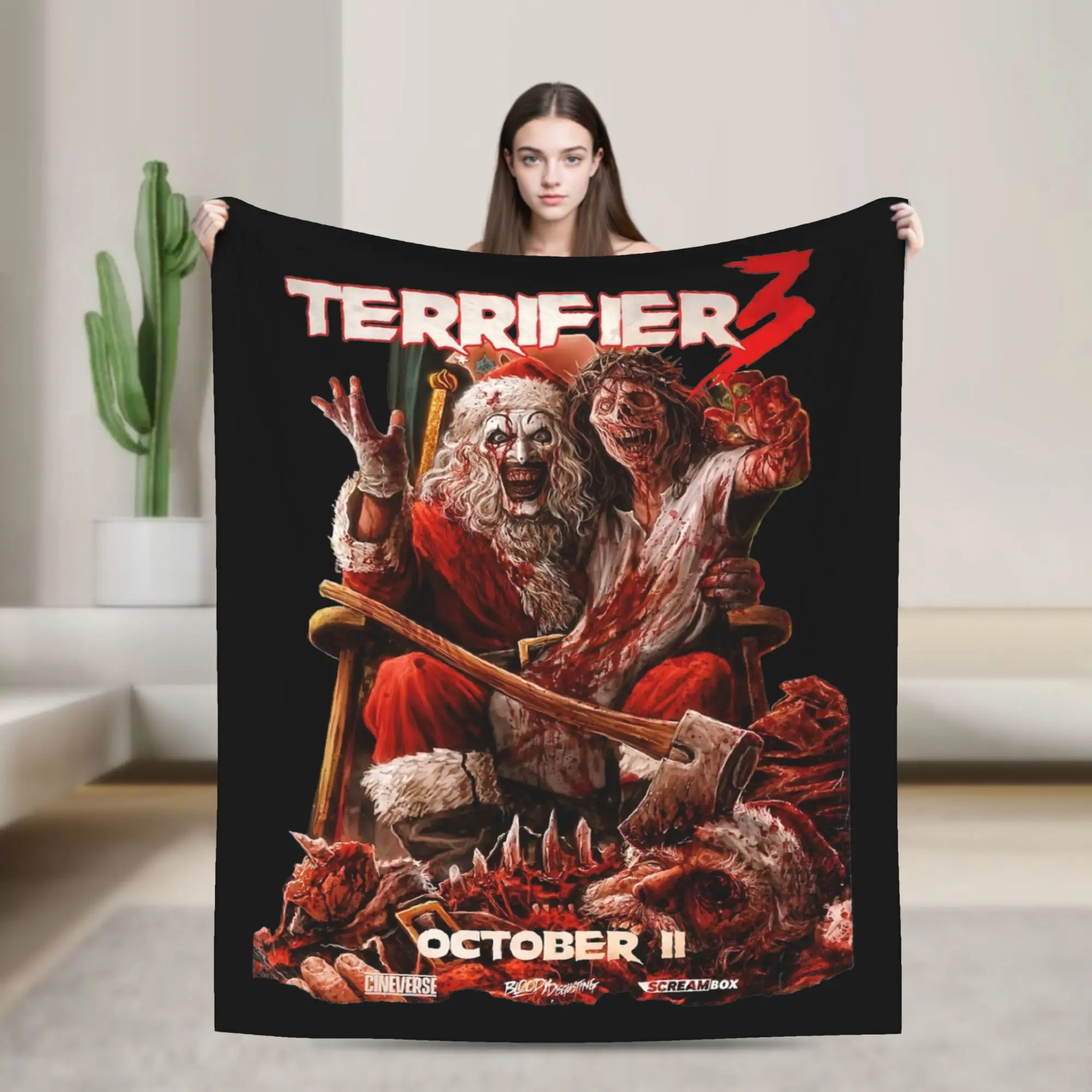 Terrifier 3 Art The Clown Blankets Coral Fleece Plush Decoration   Super Warm Throw Blankets for Sofa Car Plush Thin Quilt