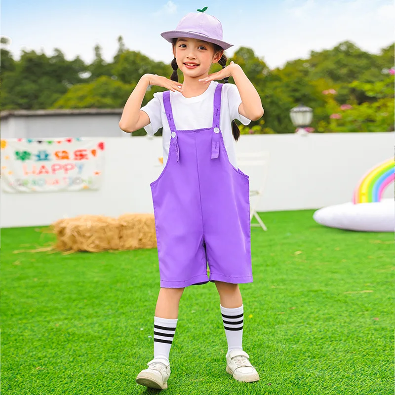 Kids Hip Hop Candy Colored Street Dance Performance Outfit Children's Overalls Set for Boys And Girls Suitable for Various Ages