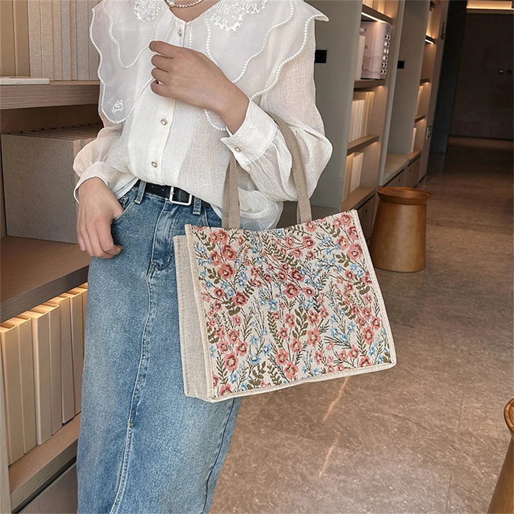 2024 New Literary Shoulder Bag Casual Handbag Large Capacity Cotton Linen Women\'S Bag Simple Fashion Underarm Bag Daily Tote Bag