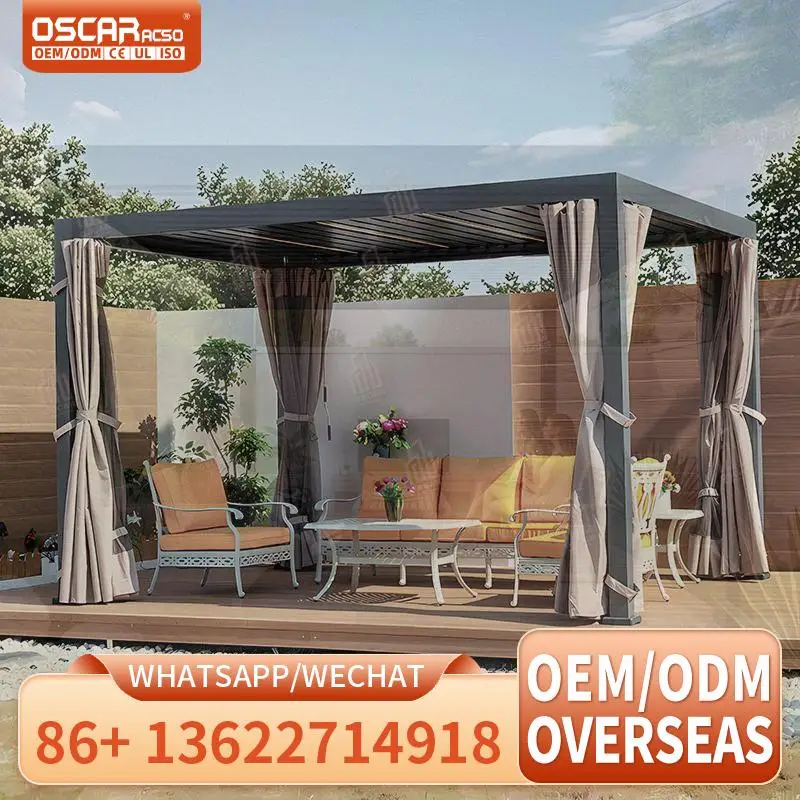 12x20 36x36 Aluminum Gazebo with Waterproof Louvered Roof Motorized Windproof Anti UV Customizable for Garden Patio Backyard Nat