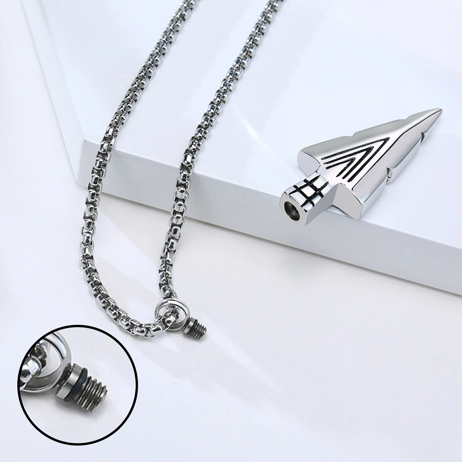 Mens Cremation Urn Necklace for Ashes,Stainless Steel Tribal  Arrowhead Memorial Pendant,Bereavement Keepsakes Gifts