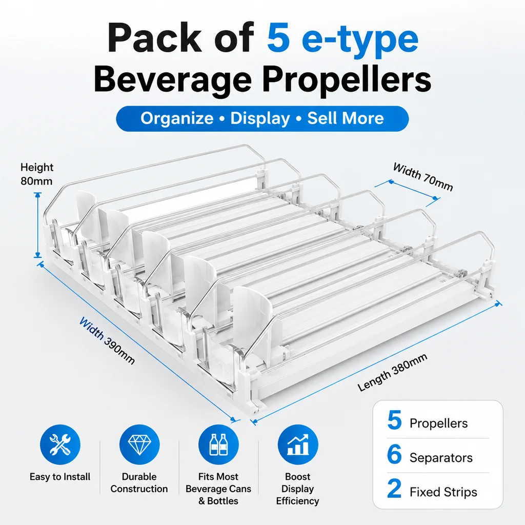 Multi-Row E-Type Drink Pusher | 5/6 Lane Auto Forward Beverage Organizer | Shelf & Fridge Storage
