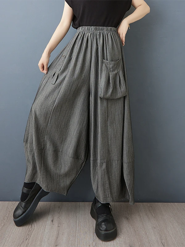 Summer 2025 Women's Loose Wide Leg Pants Elastic Waist Casual Nine Point Thin Model Lantern Pants Commute Sle High Waist