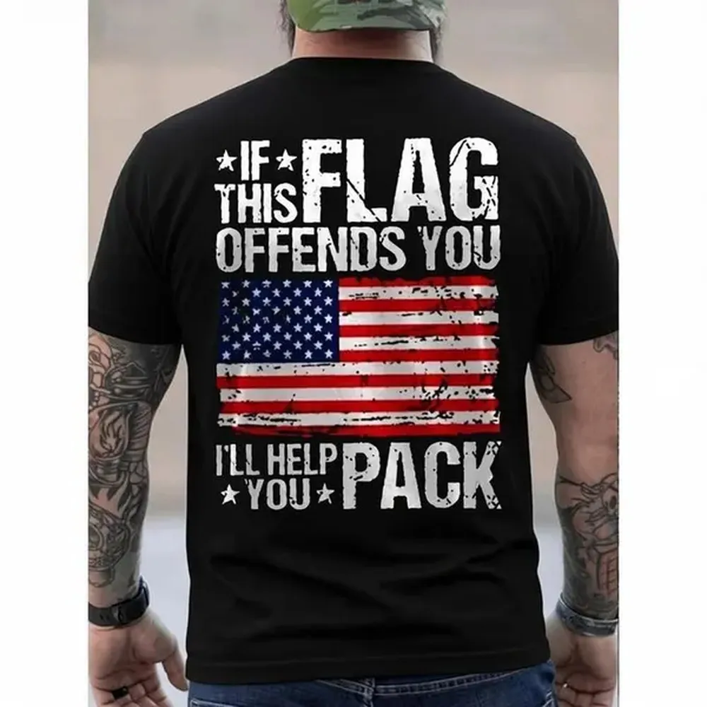 Men's American Flag Graphic T-Shirt, Classic Fit Short-Sleeve Tee in Durable 100% Cotton for Casual, Comfortable Wear, Tshirt, Shortsleeve, Fabric, Fashion Apparel, Stars And Stripes, Casual Chic, Relaxed Fit, Double Stitching, Year-Round, All Seasons