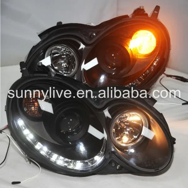 CLK W209 LED Head Light Non Angel Eyes 2004-2009 SN Black Housing For Mercedes-Benz