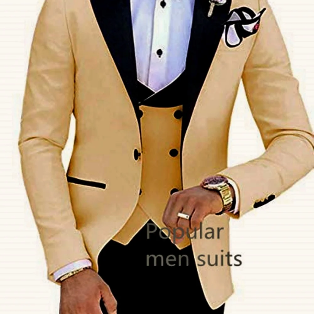 Мужской деловой смокинг из трех предметов с пиковыми лацканами, приталенный костюм для курения, пиджак для свадебной вечеринки