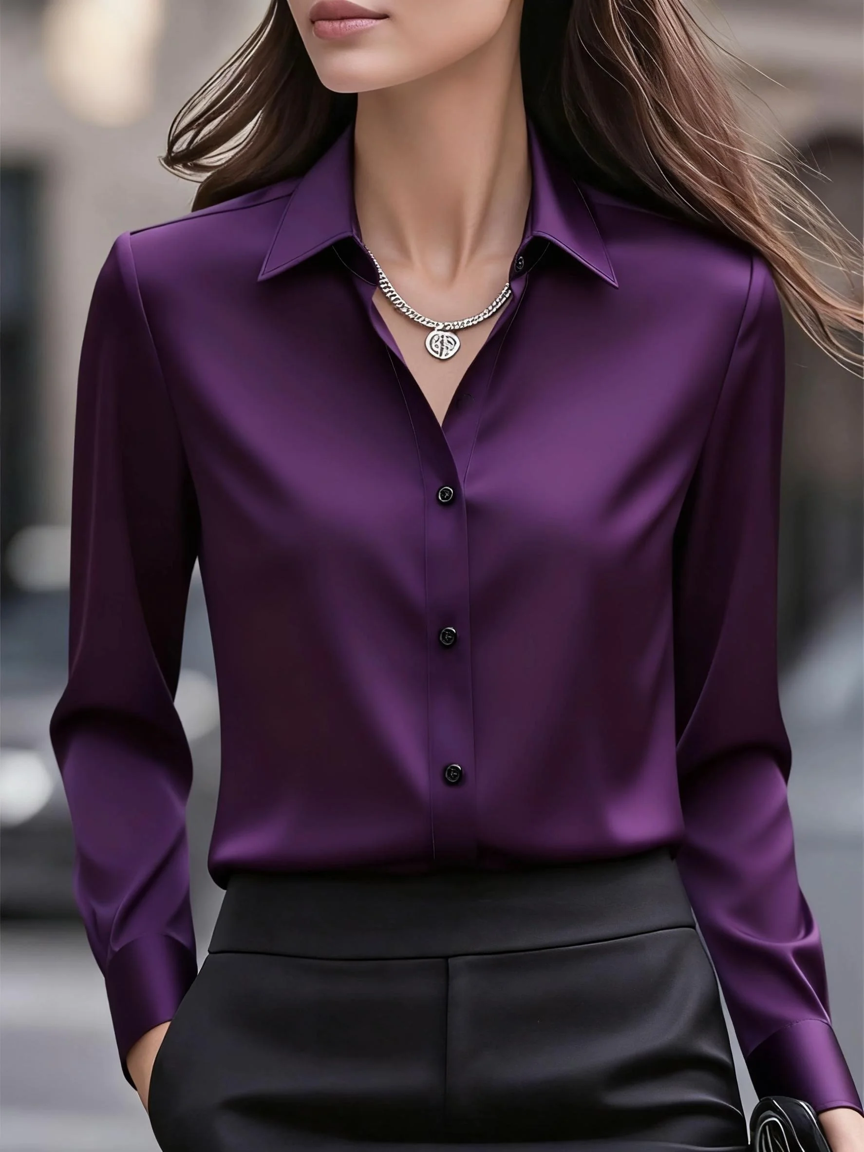 

Элегантная женская рубашка с длинными рукавами, классическая рубашка на пуговицах, подходит для всех сезонов, профессиональная женская одежда, женская рубашка, изысканный дизайн, гладкий стиль, рубашка с воротником