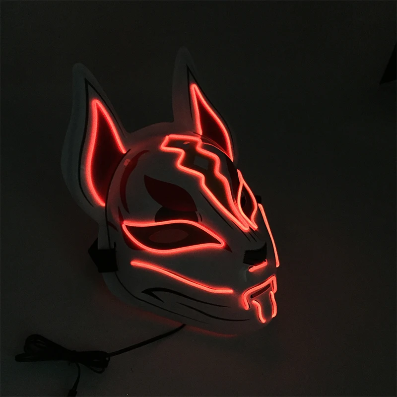 Glowing Fox Masks Ghosts Dance Mask Halloween Masquerade Cosplay Japanese Fox Costume Props Fox Neon Light Masks For Girl Lady