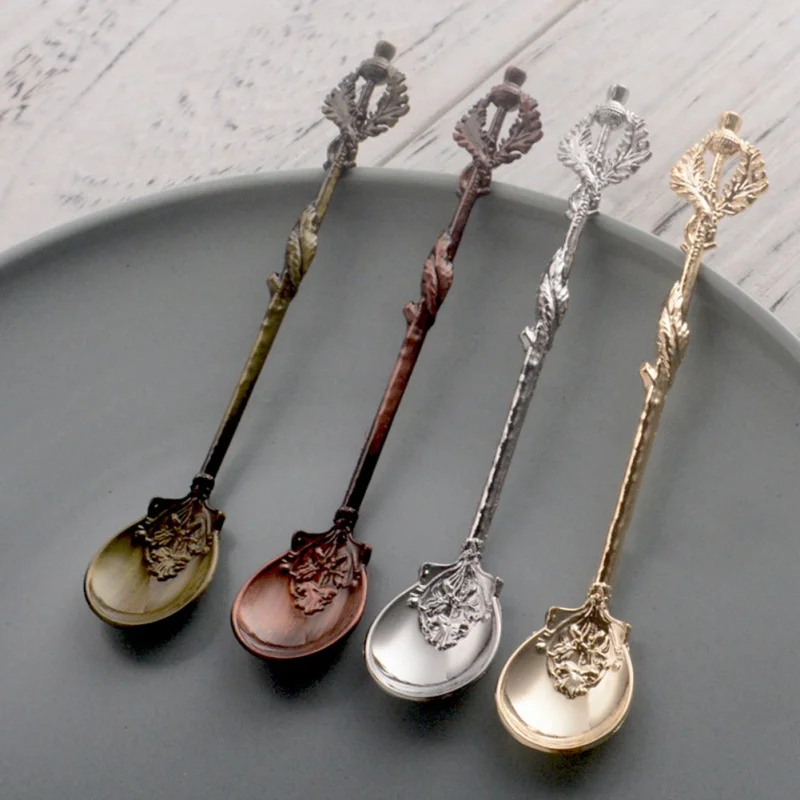 

Mini Royal Style Alloy Spoons Forks Vintage Metal Carved Coffee Fruit Dessert Cutlery Fork Tea Ice Cream Spoon Kitchen Flatware