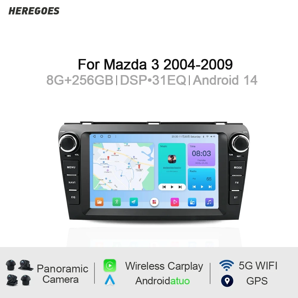 Carplay 2 din Android 14.0 Car DVD Player 4GB Navigation DSP Stereo Bluetooth Autoradio Wifi GPS Radio For Mazda 3 2004-2009