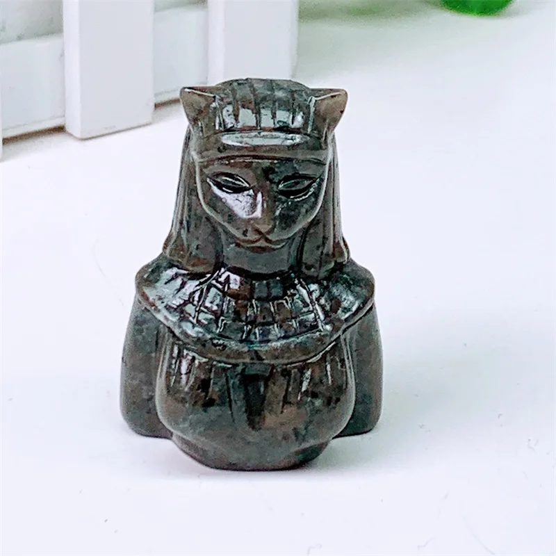 Natural Yoga Figurine of Egyptian Cat for Home Decoration, Hand Carved, Crystal Carved, Energy Gemstone, Crafts Gift, 1PC