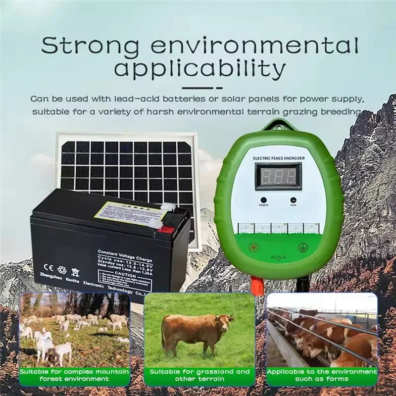 

Electric Fence Controller Solar Farm Fence Voltage Cattle Horses Sheep Elephant Electric Fence Accessories EU Plug