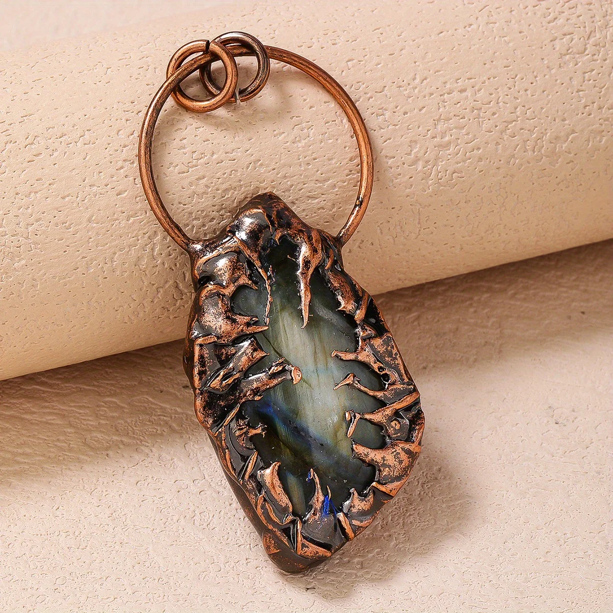YEEVAA 1pc Healing Crystal Labradorite Vintage Style Copper Pendant For DIY Jewelry Making Random Shape Halloween Decoration