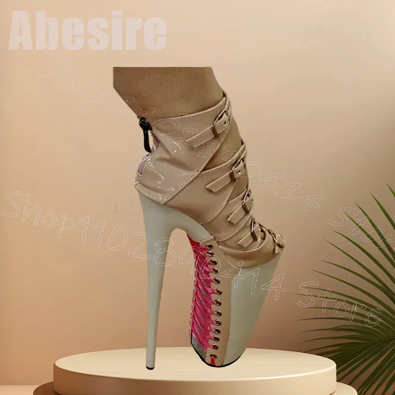 

Beige Buckle Cross Tied Peep Toe Platform Sandals Back Zipper Women Shoes Stilettos High Heels Banquet 2025 Zapatos Para Mujere