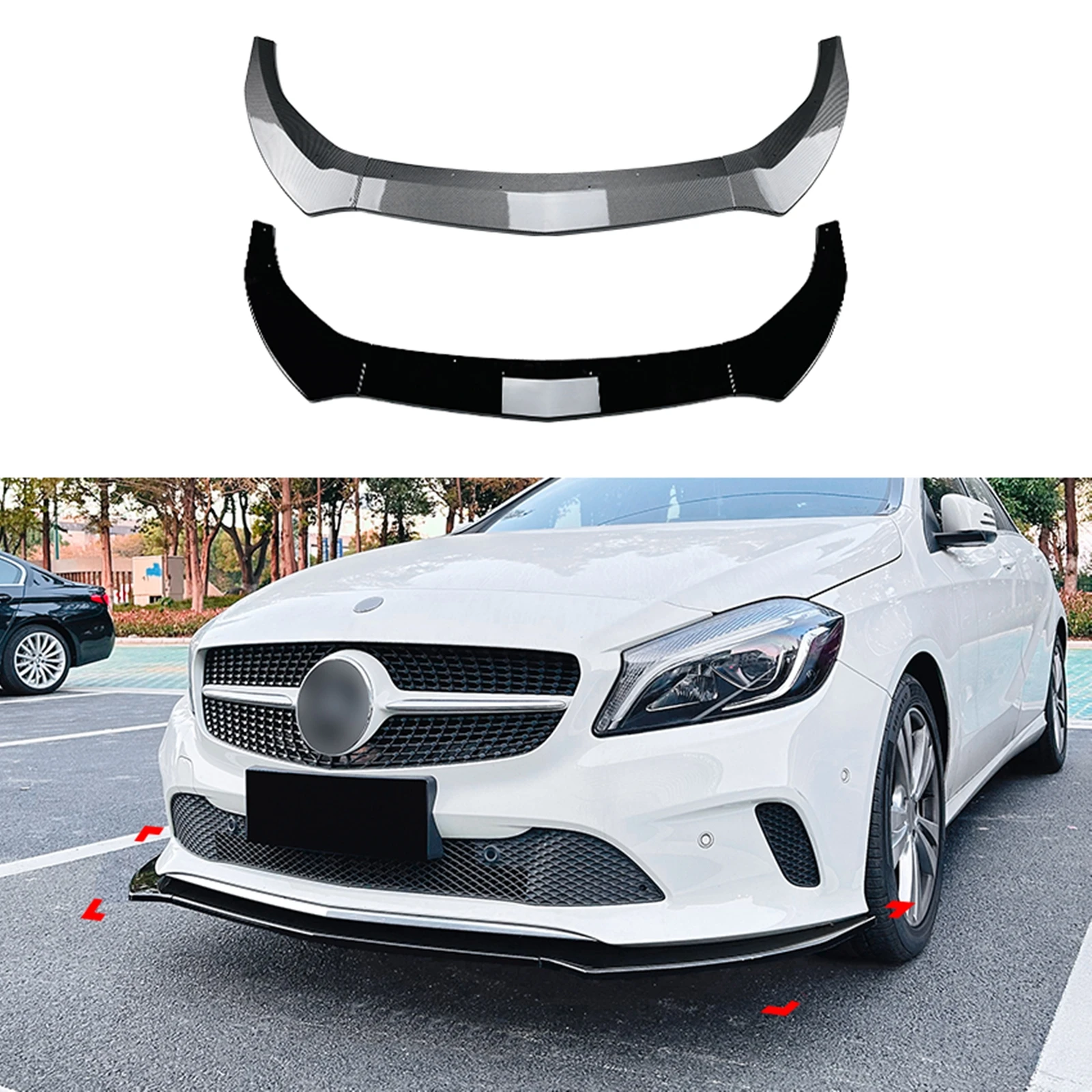 

Front Bumper Spoiler Lip For Mercedes Benz A Class W176 A200 A250 A260 2016-2018 Base Models Carbon Fiber Look/Gloss Black Kit