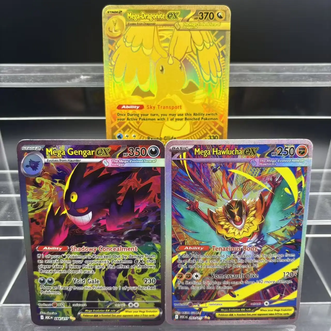 3개/세트 PTCG 메가 겐가르 드래고나이트 호울루차 영어 플래시 카드 뮤츠 리자몽 DIY 자체 제작 애니메이션 컬렉션 카드