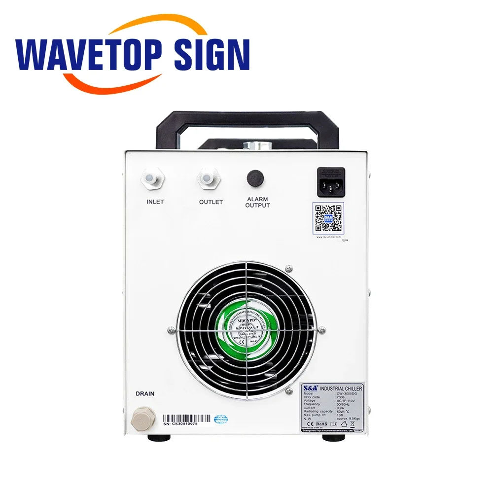 Wavetopsign s & a cw3000 refrigerador de água industrial para máquina de corte e gravação a laser co2 resfriamento 60w 80w tubo laser dg110v tg220v