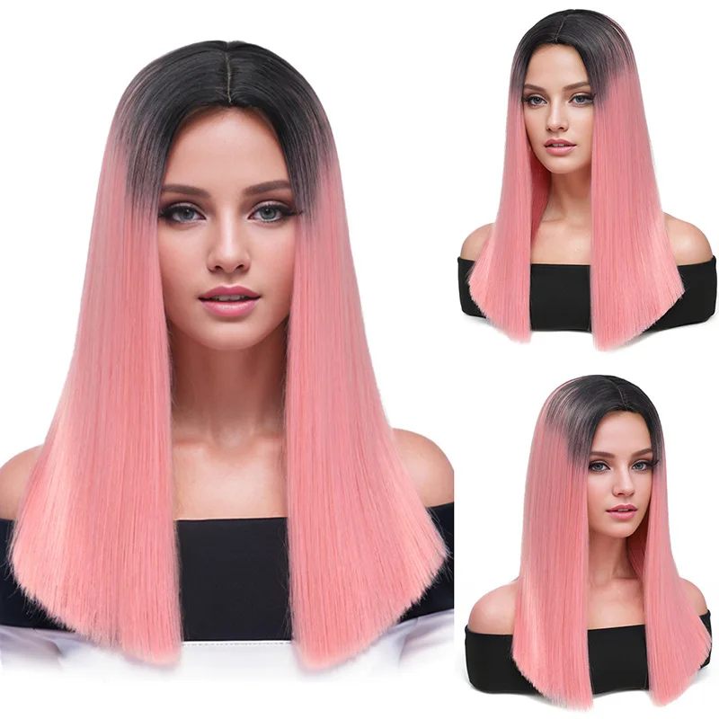 Cross border European and American wig headband gradient color short straight synthetic wig headband-Synthetic fiber wig