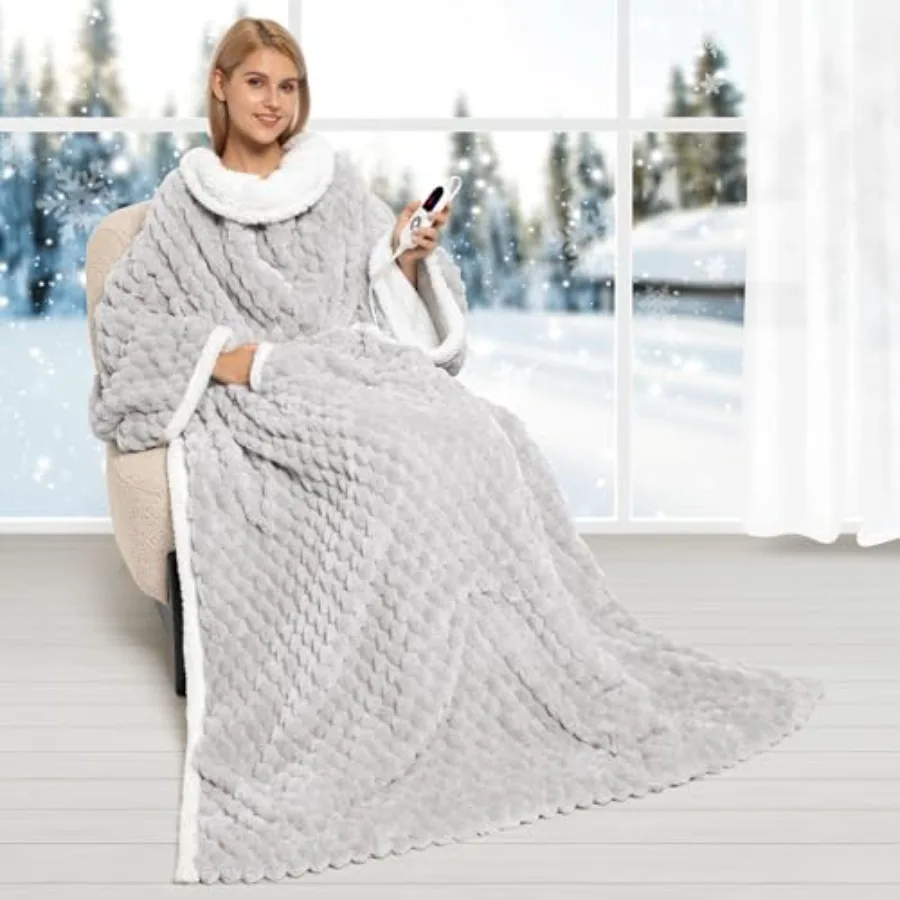 

Электрическое одеяло-плед с подогревом, мягкое фланелевое и шерпа-одеяло с рукавами, носимое одеяло с подогревом, 6 уровней нагрева