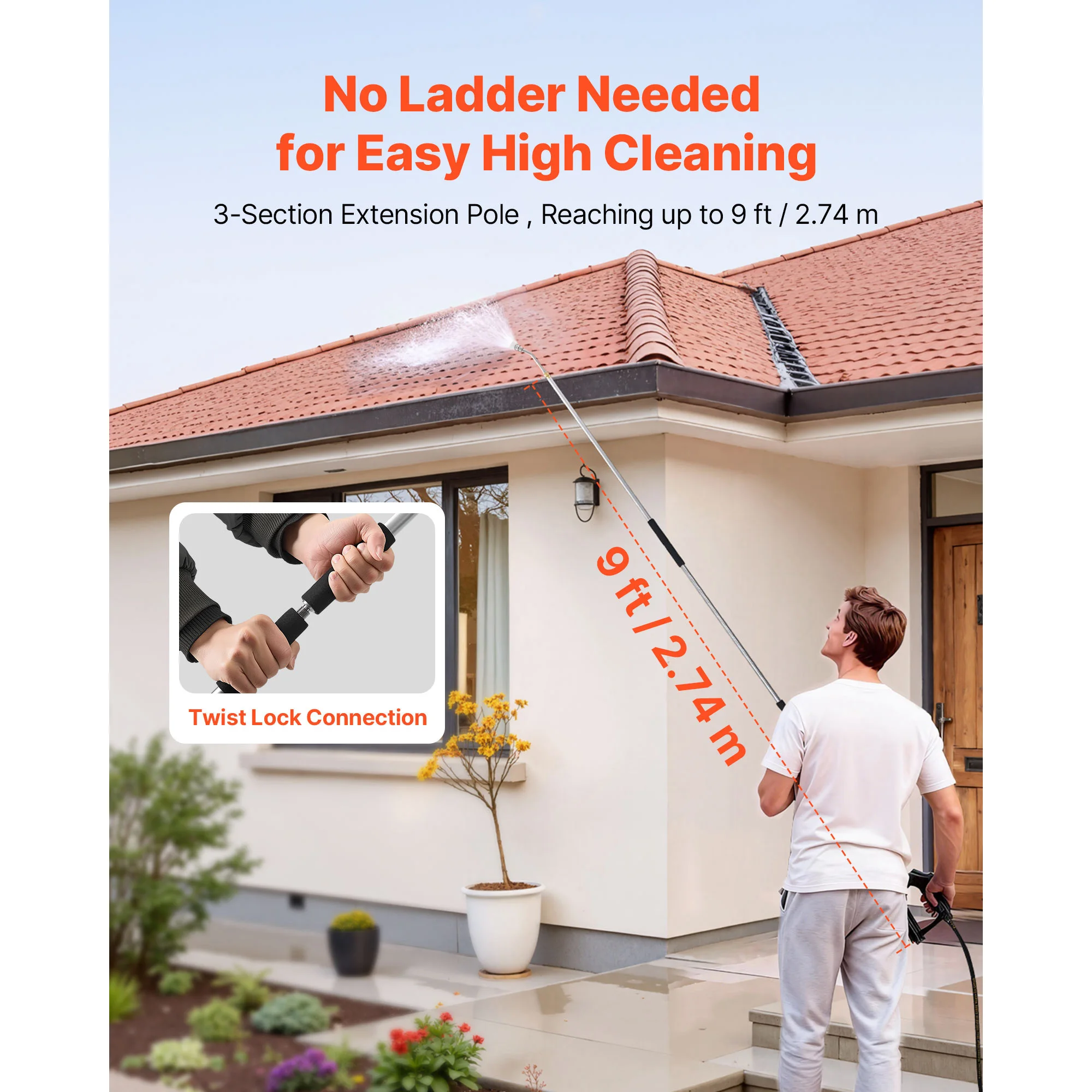 SucceBuy 9 FT Pressure Washer Telescoping Wand 3-Section with Power Washer Extension Wands 7 Nozzles Adapter for High Cleaning