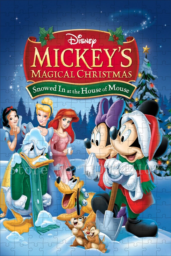 Mickey's Magical Christmas Puzzles Disney Cartoon Jigsaw Puzzles Parent-Child Interactive Assemble Game Toys Handmade Hobbies