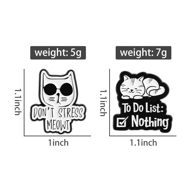 Cute Black Cat To Do List Nothing Enamel Pins Funny Sunglasses Cat Don't Stress Meowt Brooches Lapel Badge Jewelry Friends Gifts